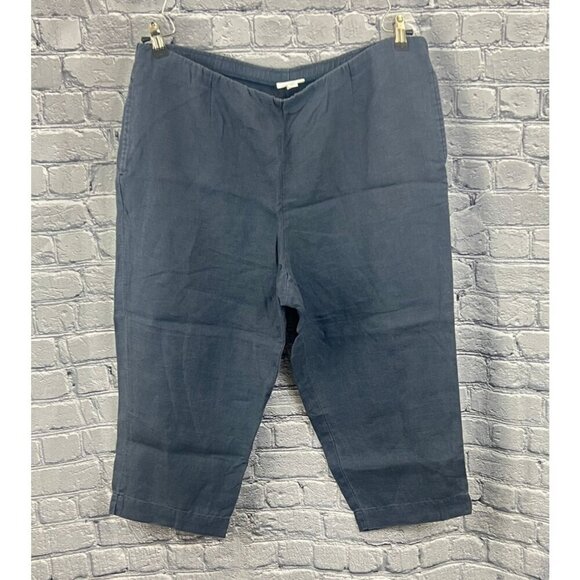 J.Jill Love Linen Womens Petite Navy Blue Pull-On Cropped Pants 100% Linen LP - Picture 1 of 4